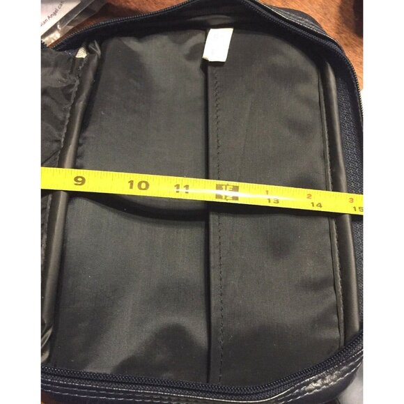 Bible Cover Dark Blue Faux Leather Black Inside Two Inside Outside Pocket - Picture 5 of 7